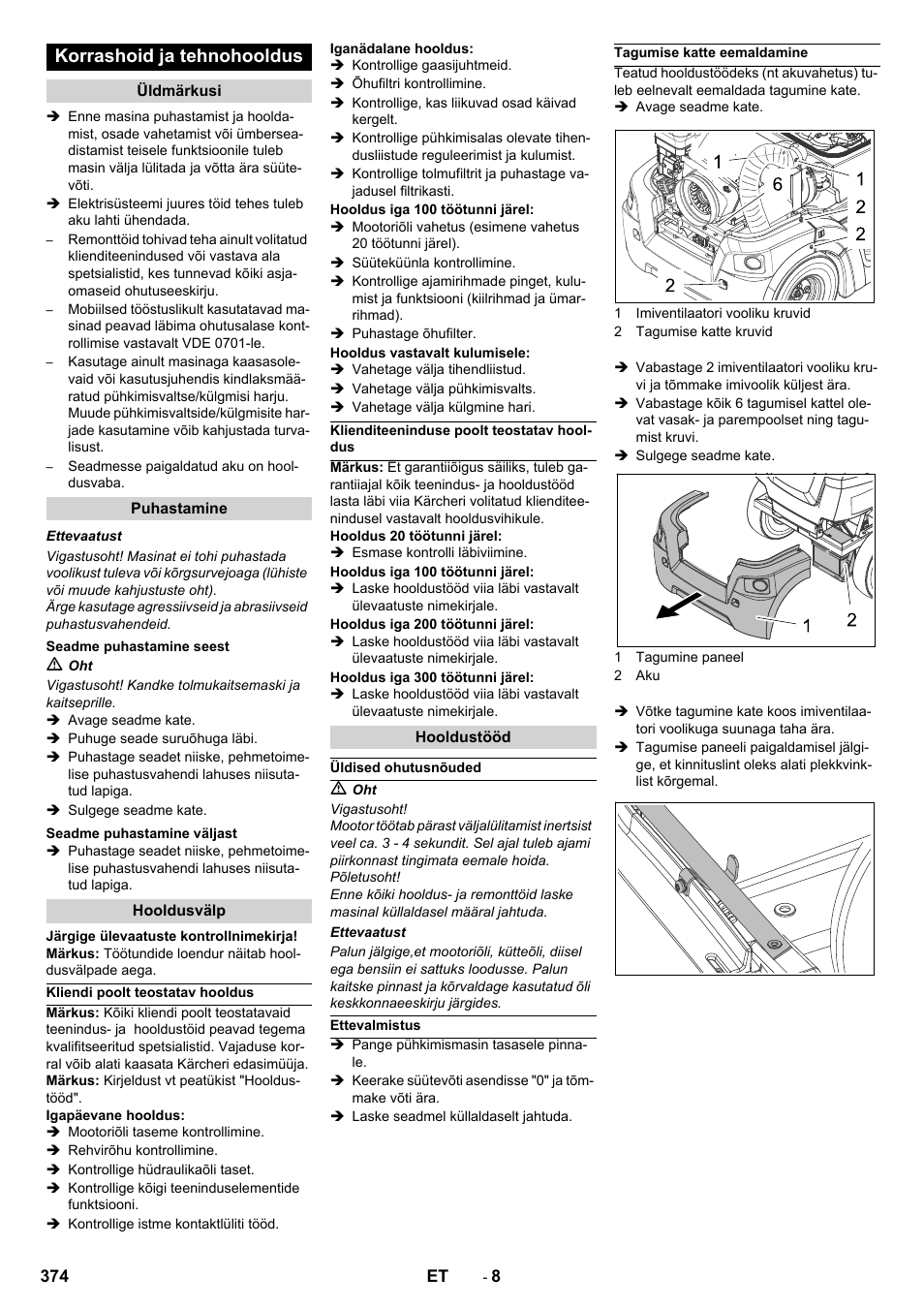 Korrashoid ja tehnohooldus | Karcher Balayeuse KM 90-60 R Lpg Adv User Manual | Page 374 / 432