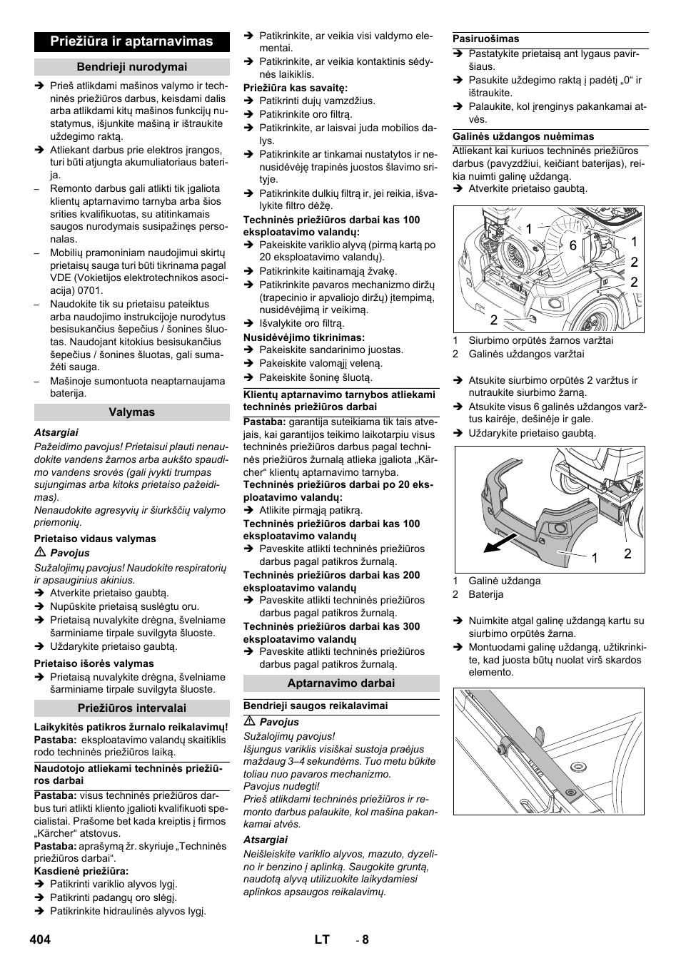 Priežiūra ir aptarnavimas | Karcher Balayeuse KM 90-60 R Lpg Adv User Manual | Page 404 / 432