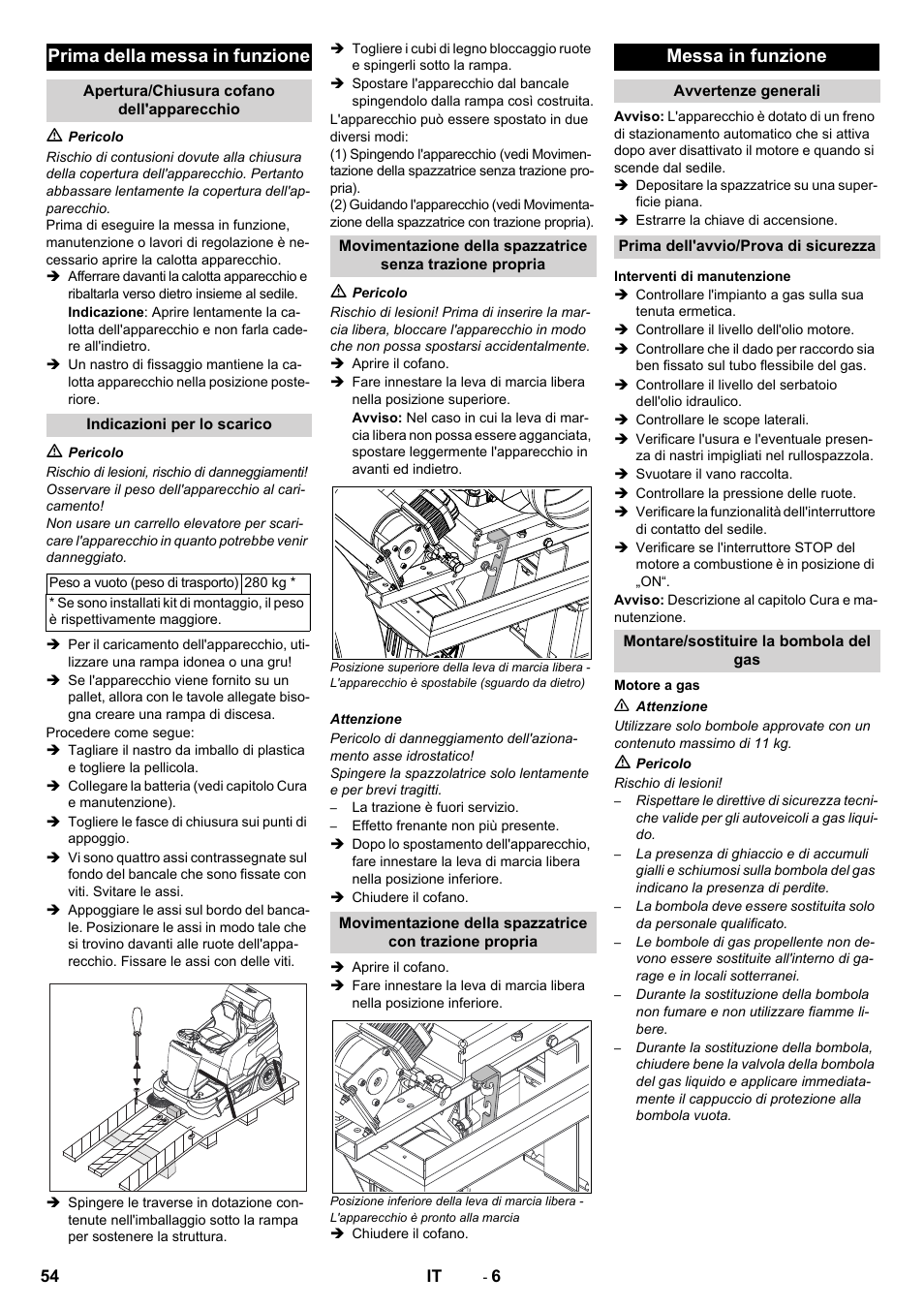 Prima della messa in funzione, Messa in funzione | Karcher Balayeuse KM 90-60 R Lpg Adv User Manual | Page 54 / 432