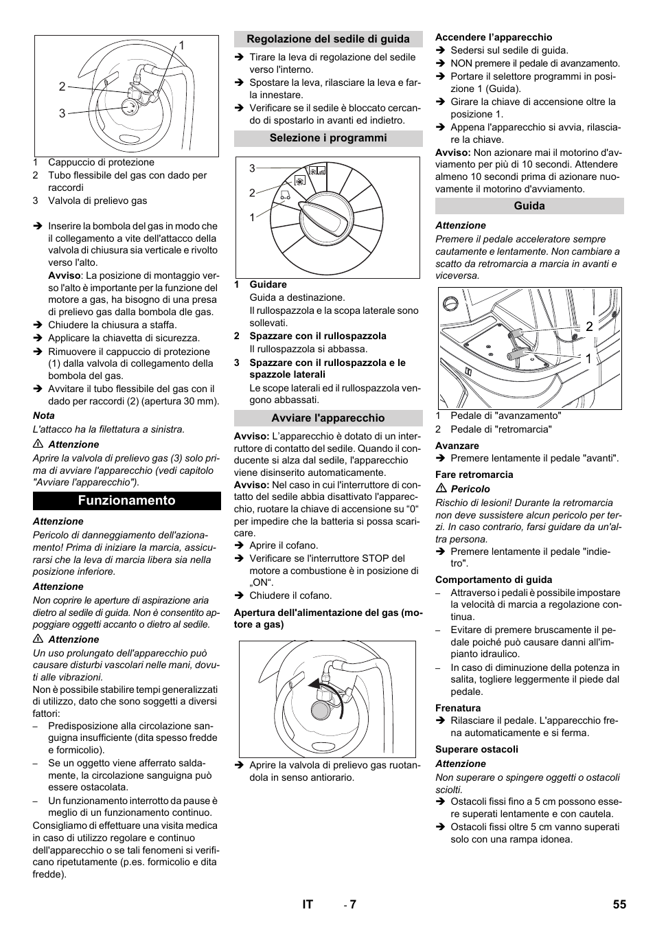 Funzionamento | Karcher Balayeuse KM 90-60 R Lpg Adv User Manual | Page 55 / 432