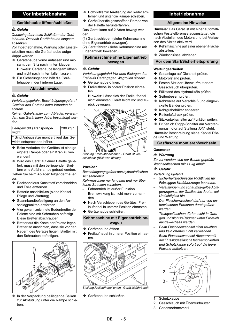 Vor inbetriebnahme, Inbetriebnahme | Karcher Balayeuse KM 90-60 R Lpg Adv User Manual | Page 6 / 432