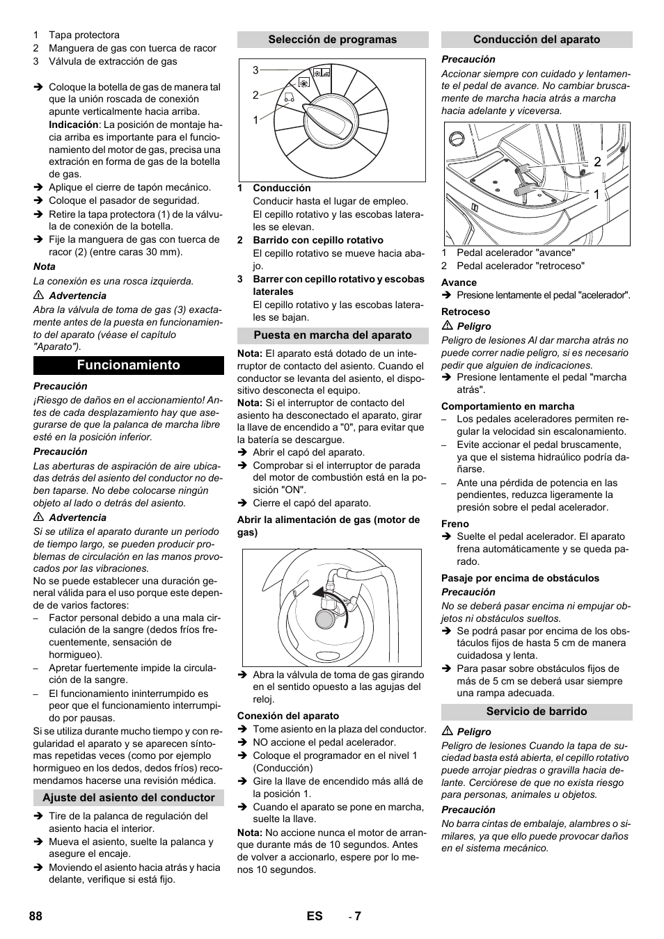 Funcionamiento | Karcher Balayeuse KM 90-60 R Lpg Adv User Manual | Page 88 / 432