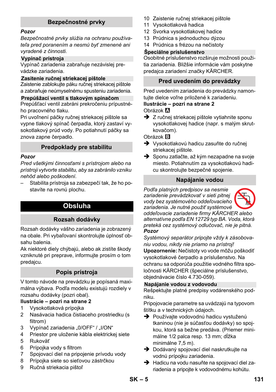 Obsluha | Karcher K 2-185 User Manual | Page 131 / 180
