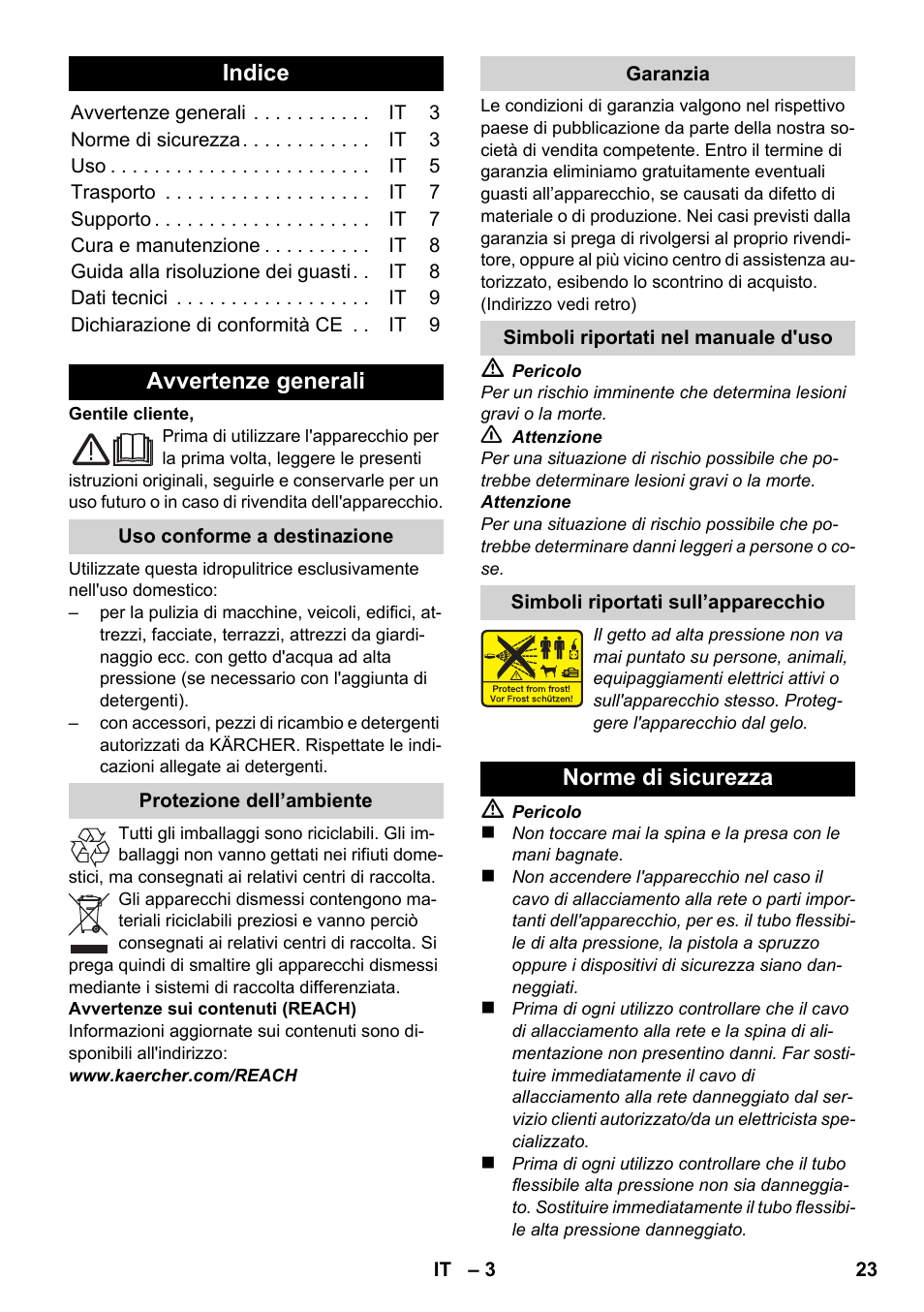 Italiano | Karcher K 2-185 User Manual | Page 23 / 180