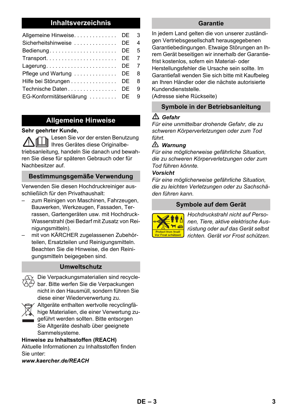 Deutsch | Karcher K 2-185 User Manual | Page 3 / 180