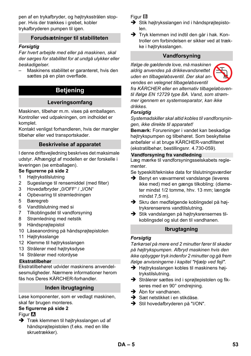 Betjening | Karcher K 2-185 User Manual | Page 53 / 180