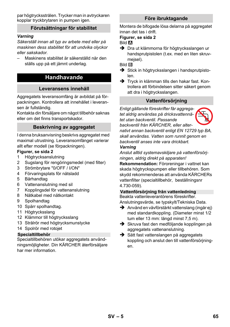 Handhavande | Karcher K 2-185 User Manual | Page 65 / 180