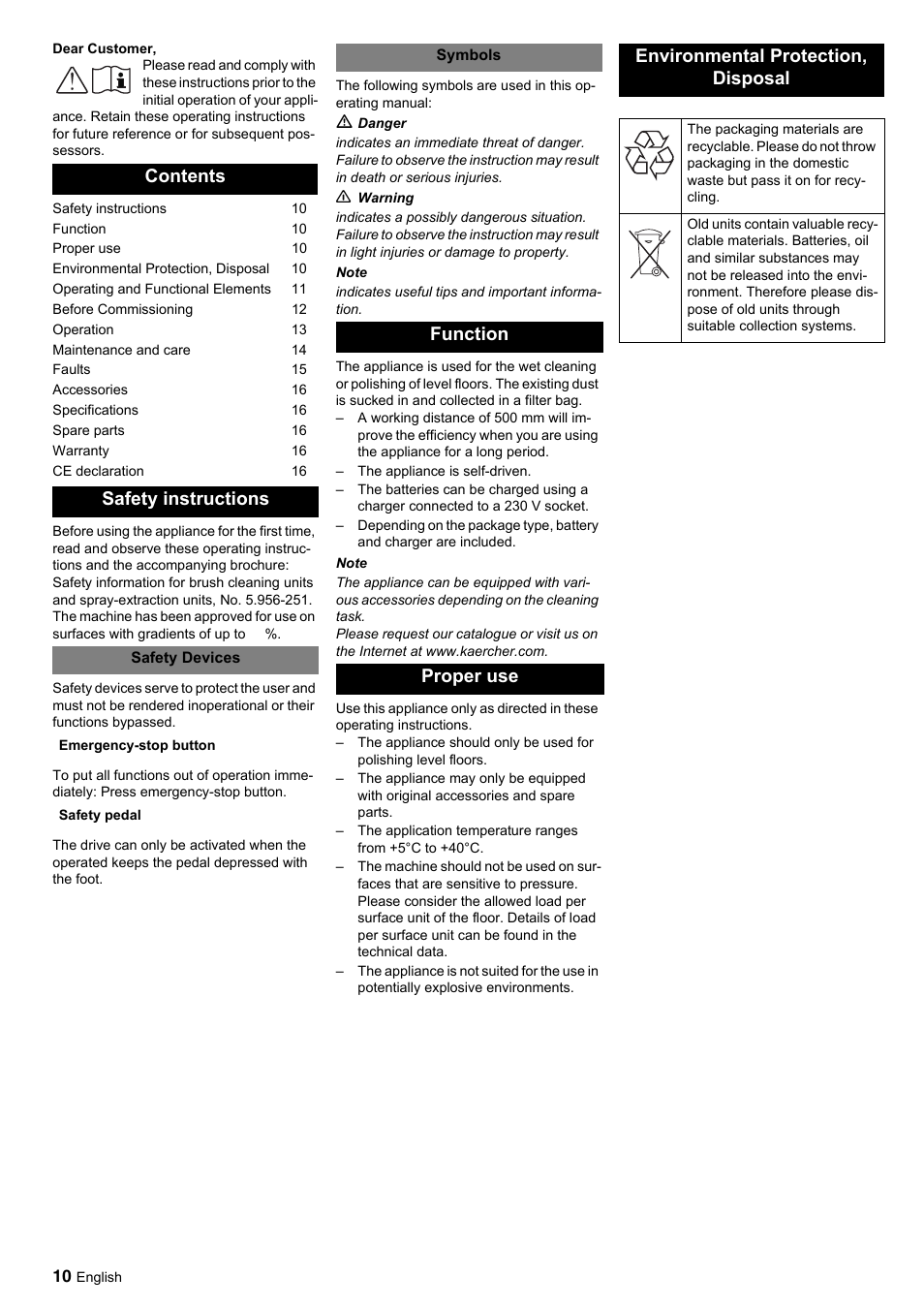 Contents safety instructions | Karcher BDP 50-2000 Rs BP User Manual | Page 10 / 196