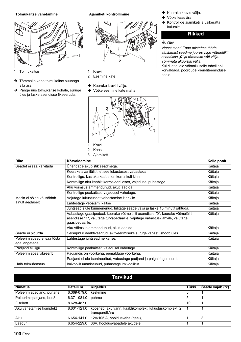 Rikked, Tarvikud | Karcher BDP 50-2000 Rs BP User Manual | Page 100 / 196