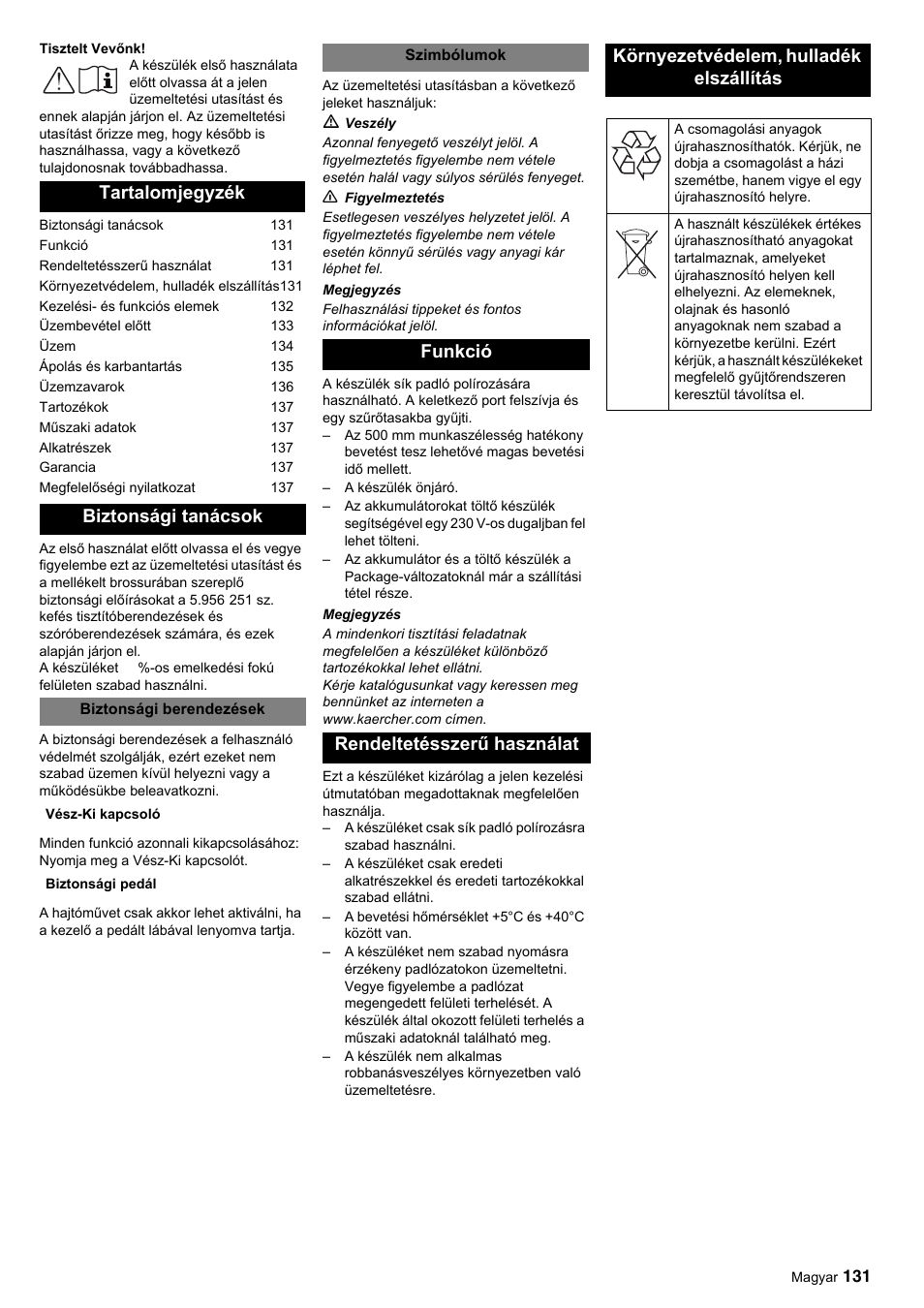 Tartalomjegyzék biztonsági tanácsok | Karcher BDP 50-2000 Rs BP User Manual | Page 131 / 196