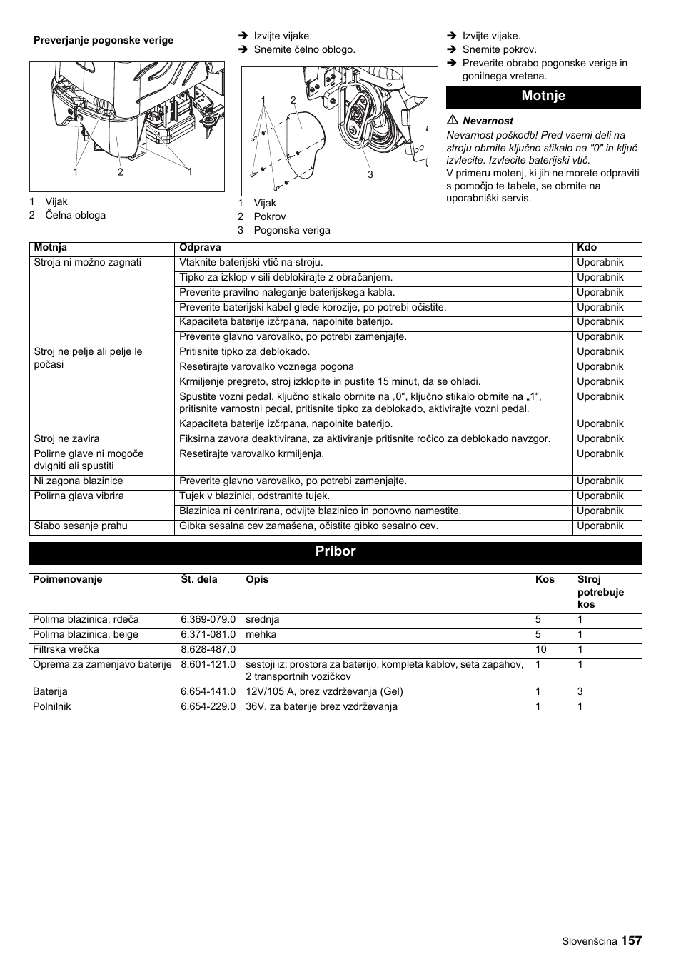 Motnje, Pribor | Karcher BDP 50-2000 Rs BP User Manual | Page 157 / 196