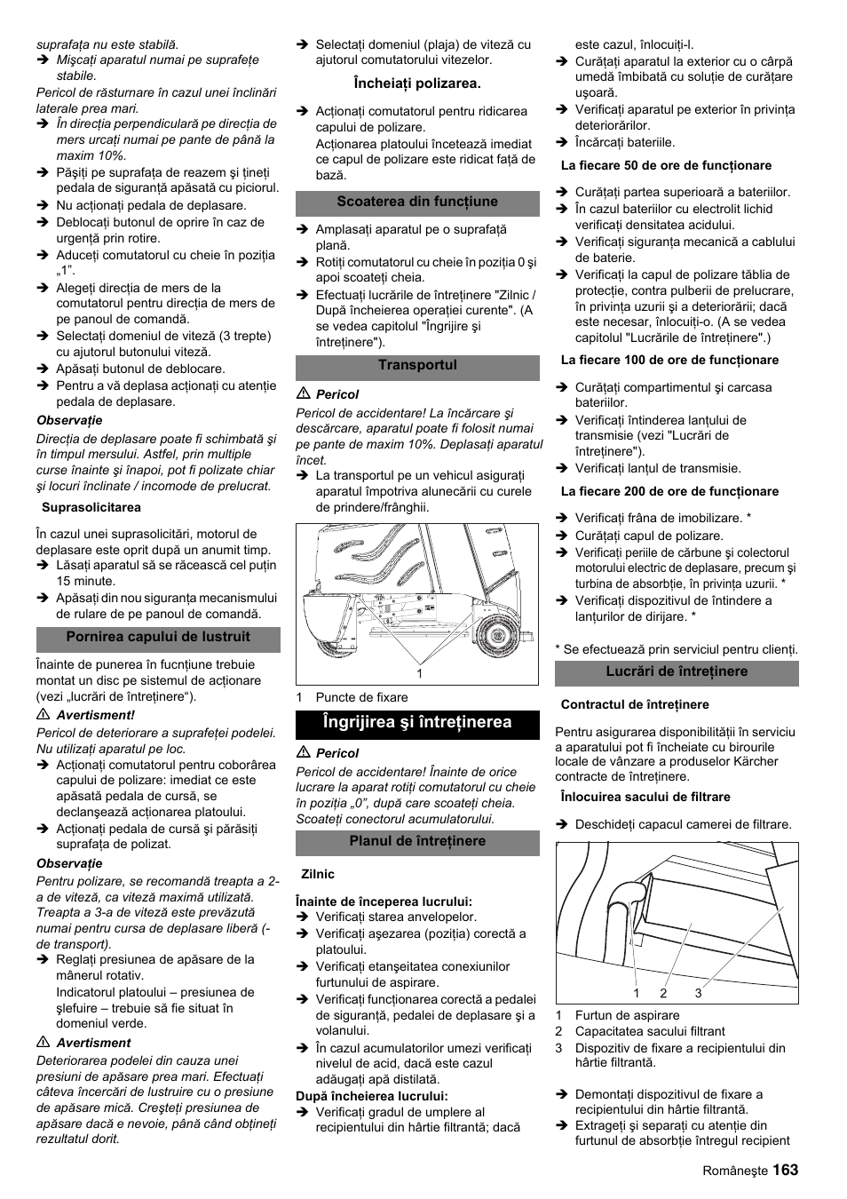 Îngrijirea şi întreţinerea | Karcher BDP 50-2000 Rs BP User Manual | Page 163 / 196