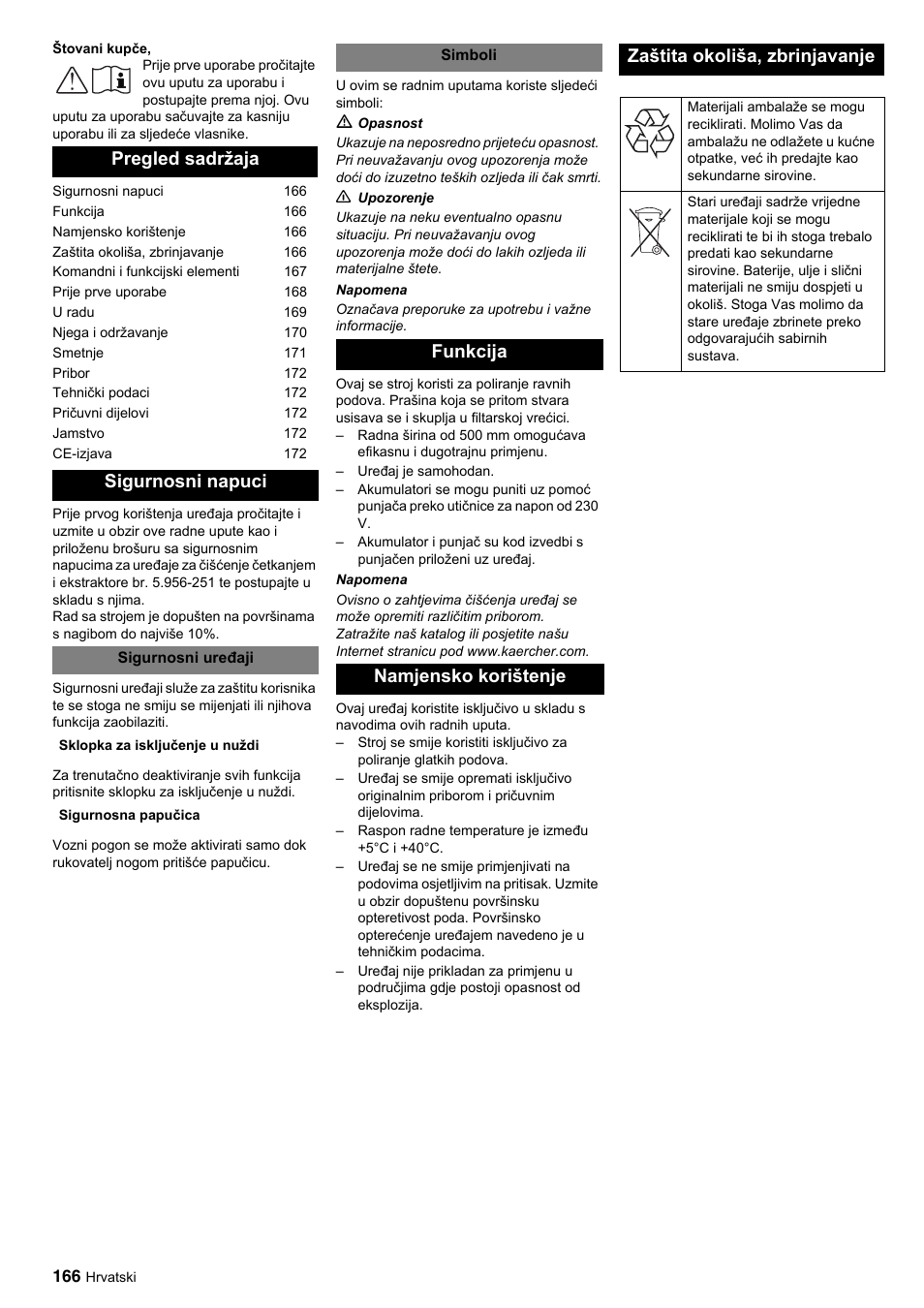 Pregled sadržaja sigurnosni napuci | Karcher BDP 50-2000 Rs BP User Manual | Page 166 / 196