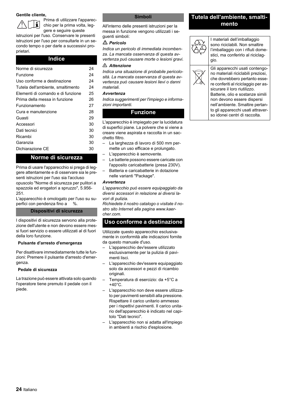 Indice norme di sicurezza | Karcher BDP 50-2000 Rs BP User Manual | Page 24 / 196