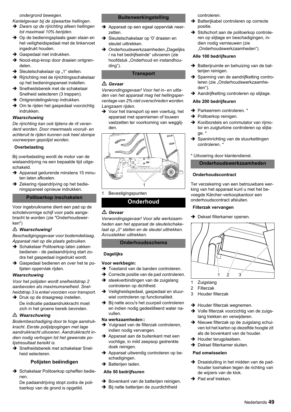 Onderhoud | Karcher BDP 50-2000 Rs BP User Manual | Page 49 / 196