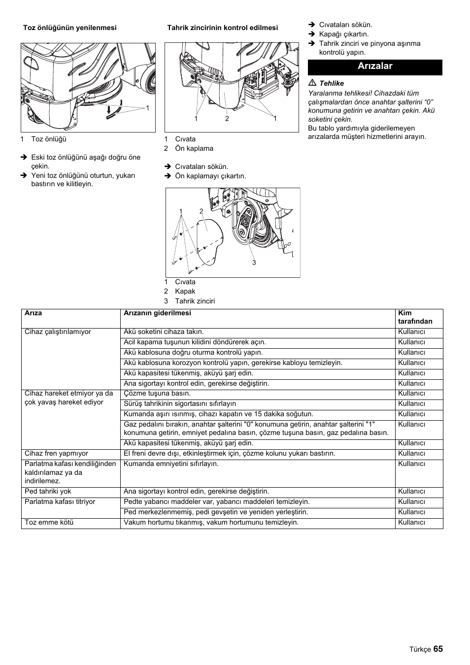 Arızalar | Karcher BDP 50-2000 Rs BP User Manual | Page 65 / 196