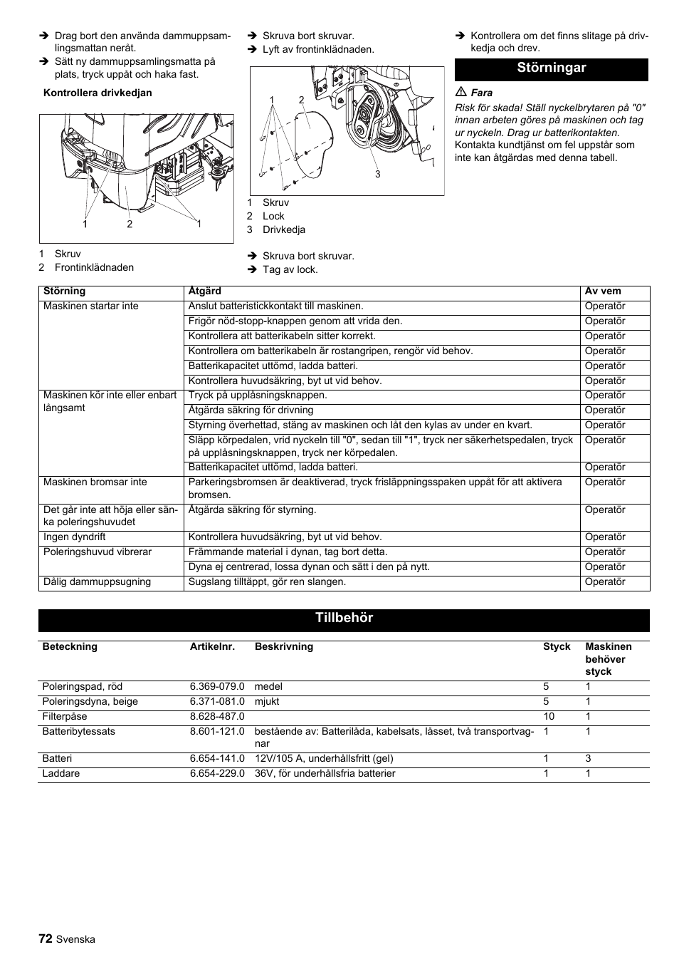 Störningar, Tillbehör | Karcher BDP 50-2000 Rs BP User Manual | Page 72 / 196