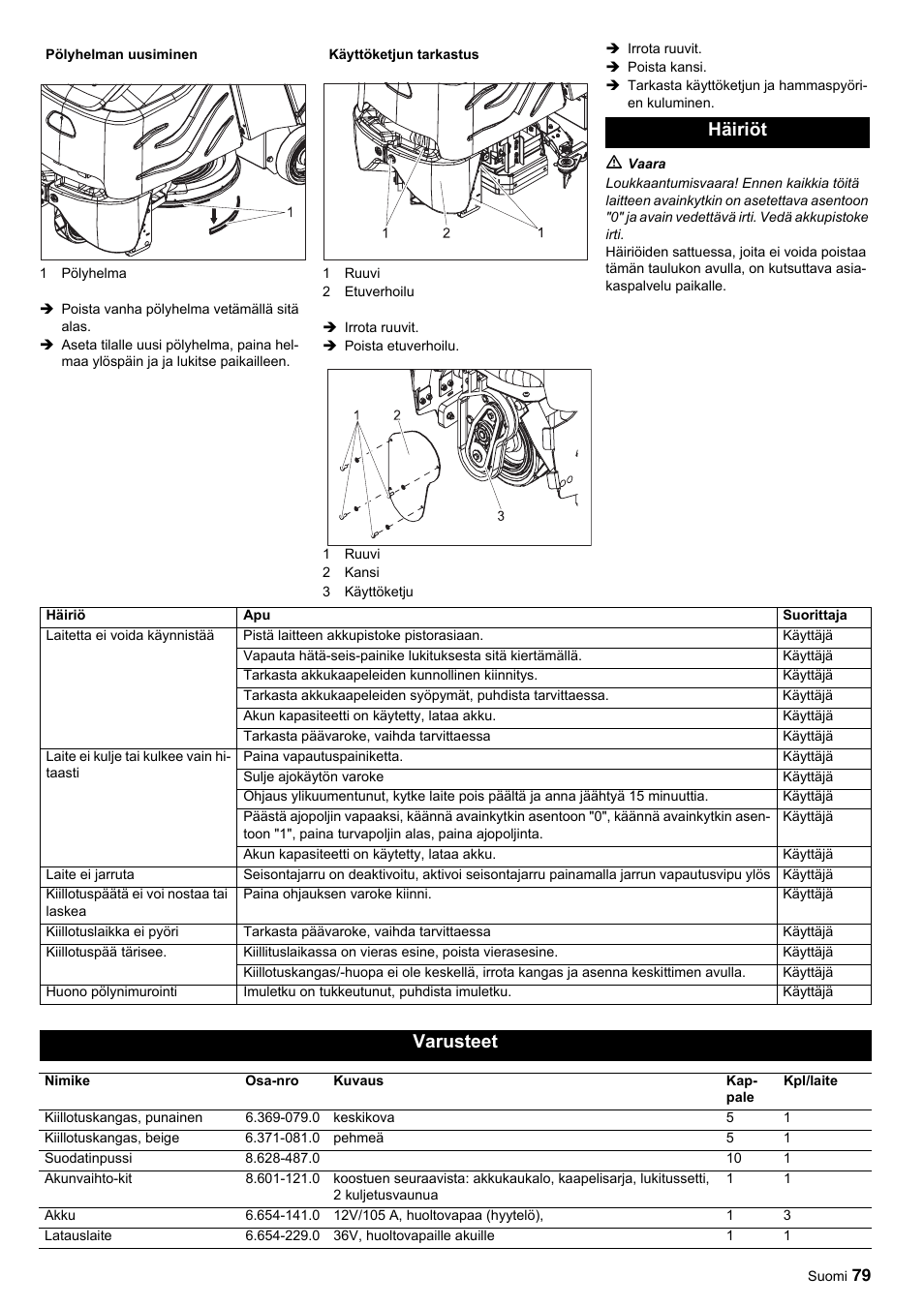 Häiriöt, Varusteet | Karcher BDP 50-2000 Rs BP User Manual | Page 79 / 196