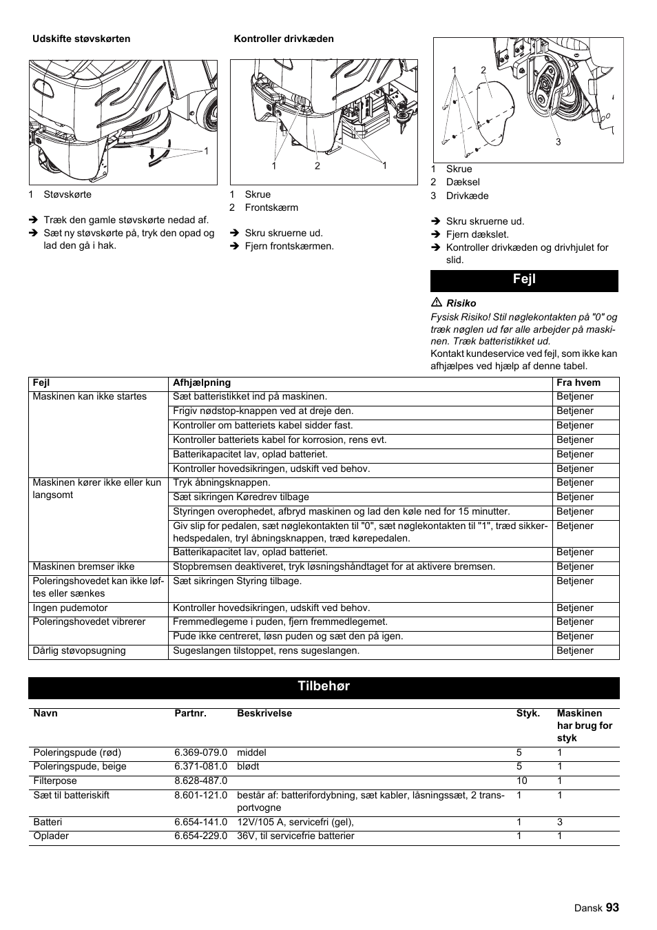 Fejl, Tilbehør | Karcher BDP 50-2000 Rs BP User Manual | Page 93 / 196