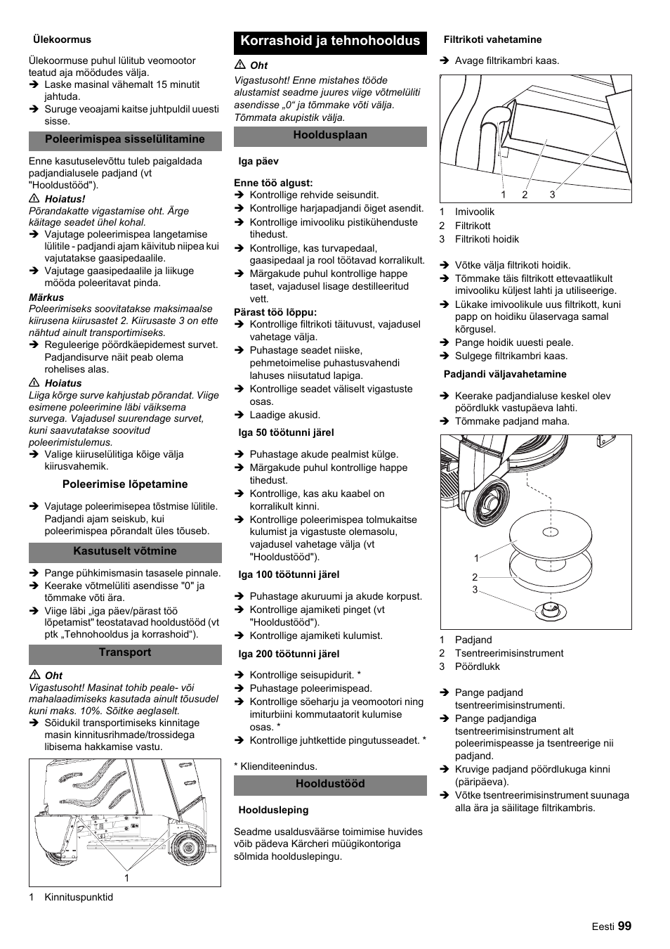 Korrashoid ja tehnohooldus | Karcher BDP 50-2000 Rs BP User Manual | Page 99 / 196