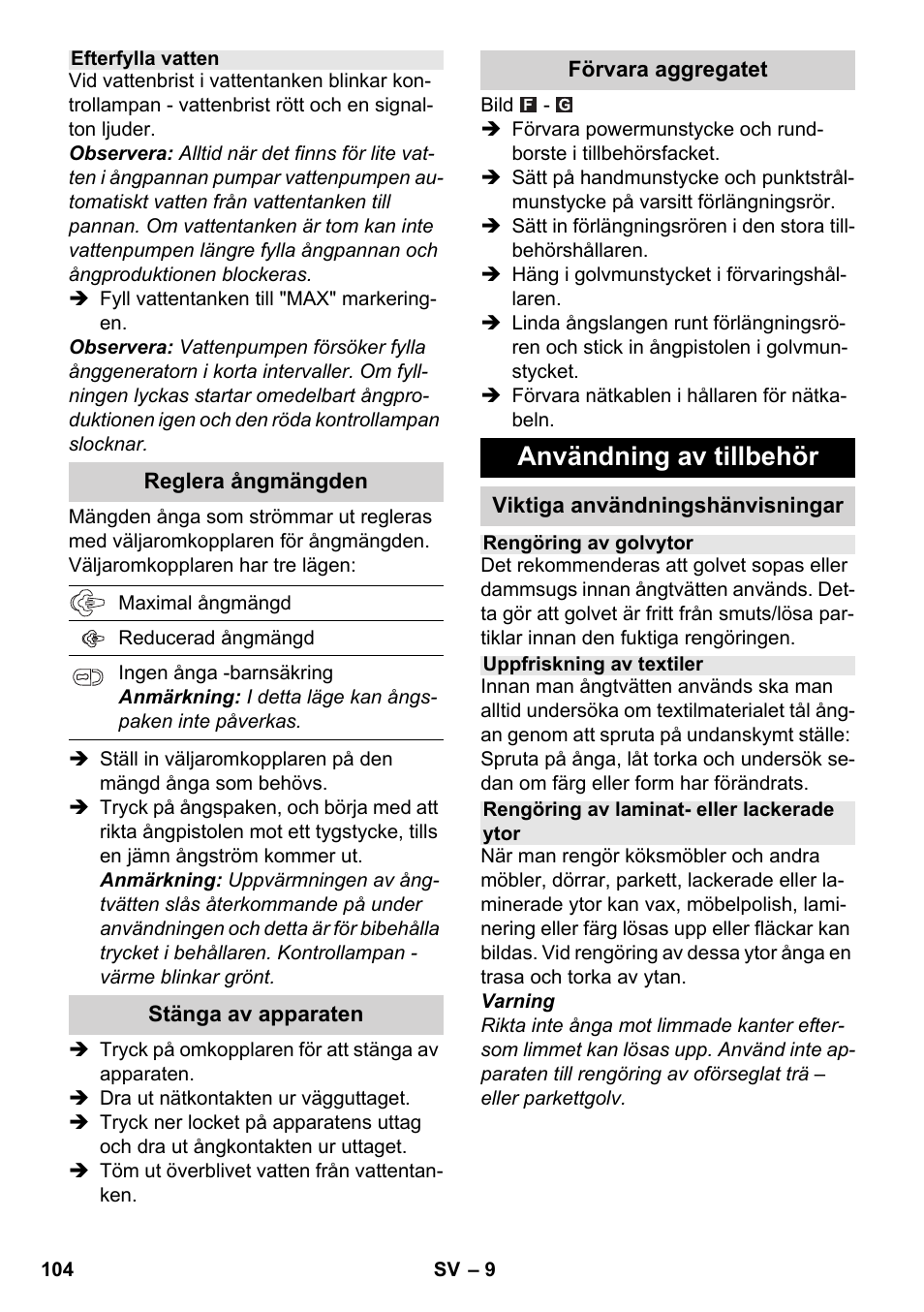 Användning av tillbehör | Karcher SC 4-100 CB User Manual | Page 104 / 314