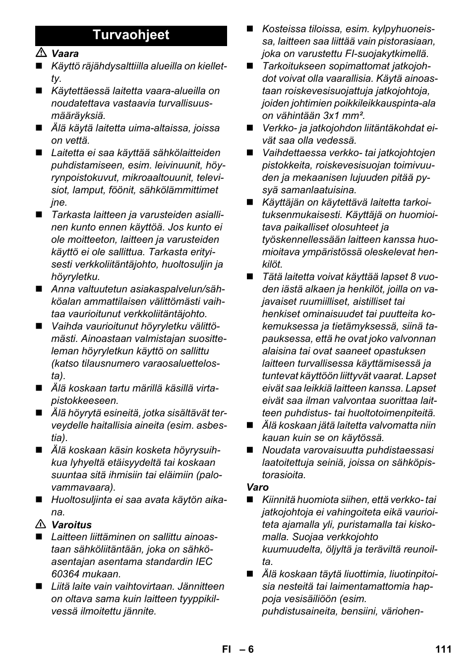 Turvaohjeet | Karcher SC 4-100 CB User Manual | Page 111 / 314