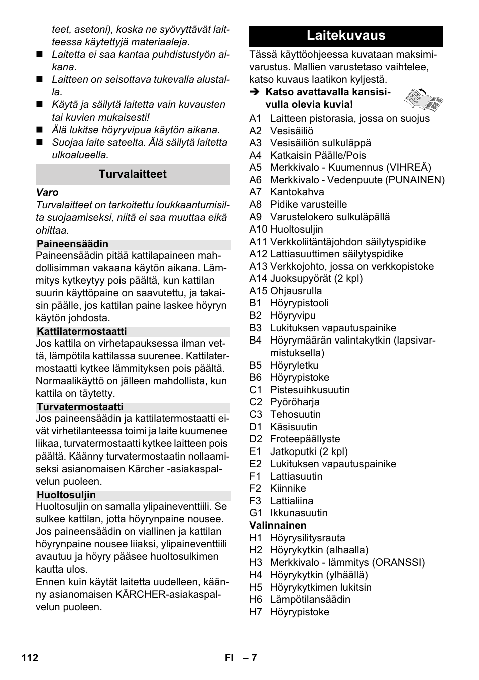 Laitekuvaus | Karcher SC 4-100 CB User Manual | Page 112 / 314