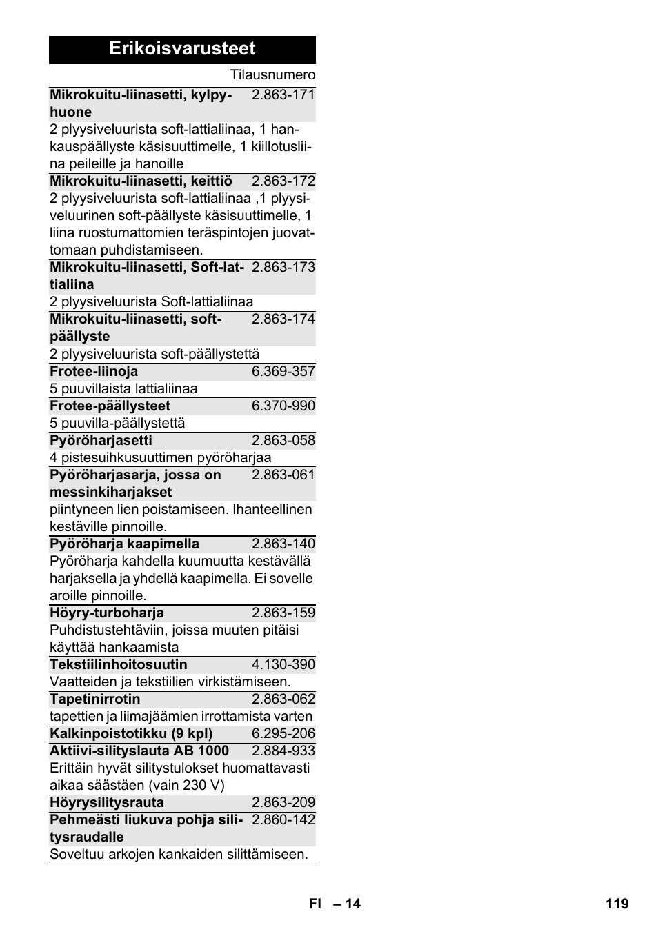 Erikoisvarusteet | Karcher SC 4-100 CB User Manual | Page 119 / 314