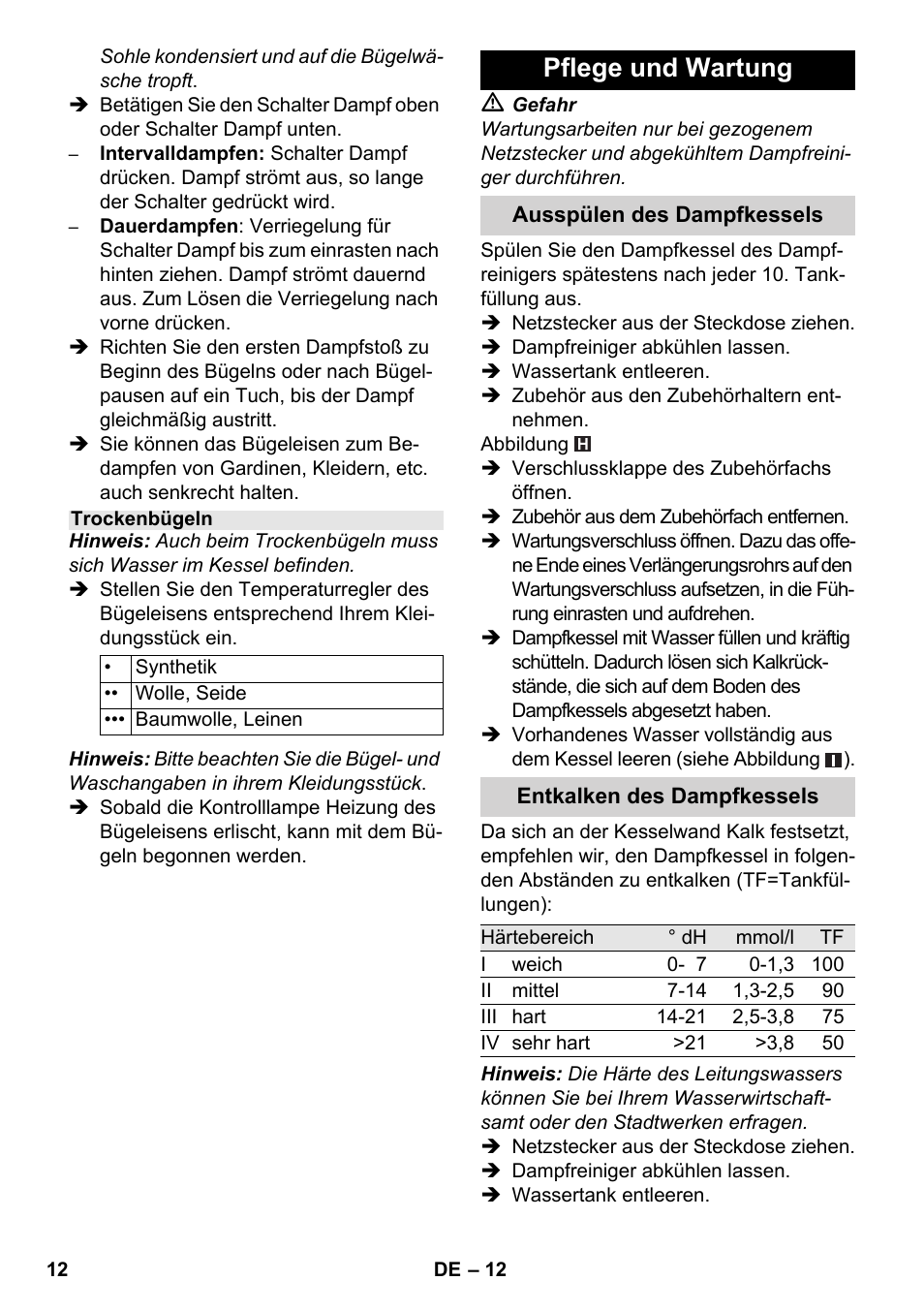 Pflege und wartung | Karcher SC 4-100 CB User Manual | Page 12 / 314