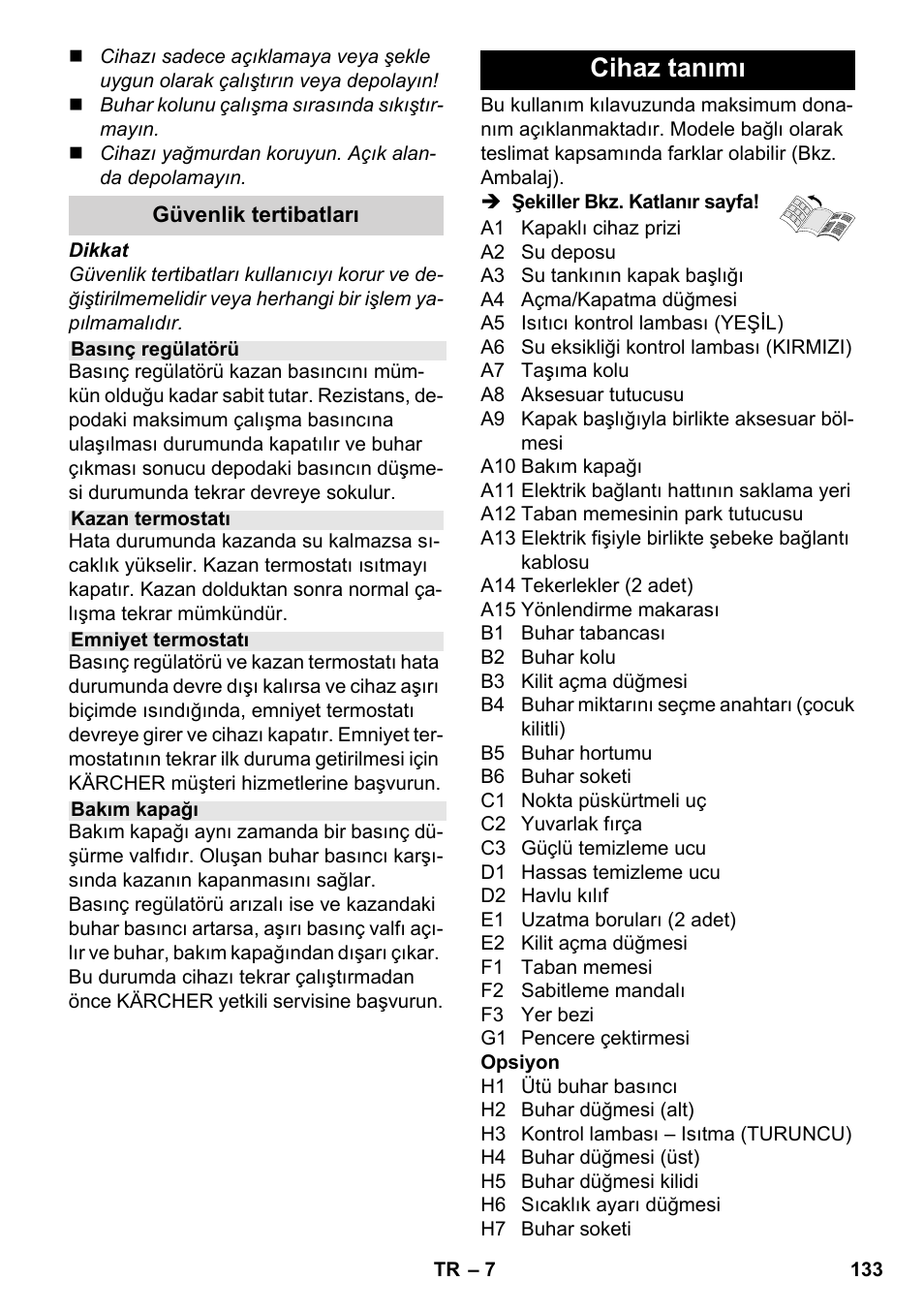 Cihaz tanımı | Karcher SC 4-100 CB User Manual | Page 133 / 314
