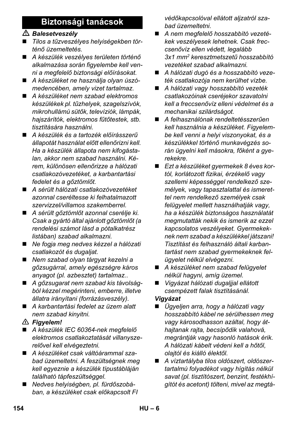 Biztonsági tanácsok | Karcher SC 4-100 CB User Manual | Page 154 / 314