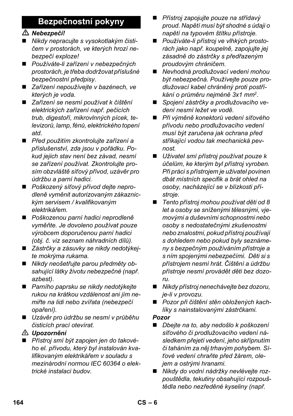 Bezpečnostní pokyny | Karcher SC 4-100 CB User Manual | Page 164 / 314