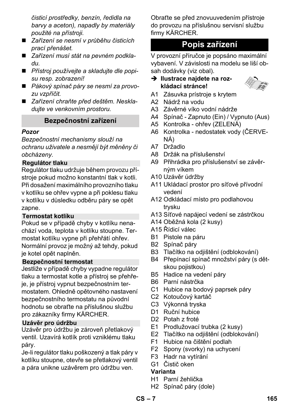 Popis zařízení | Karcher SC 4-100 CB User Manual | Page 165 / 314