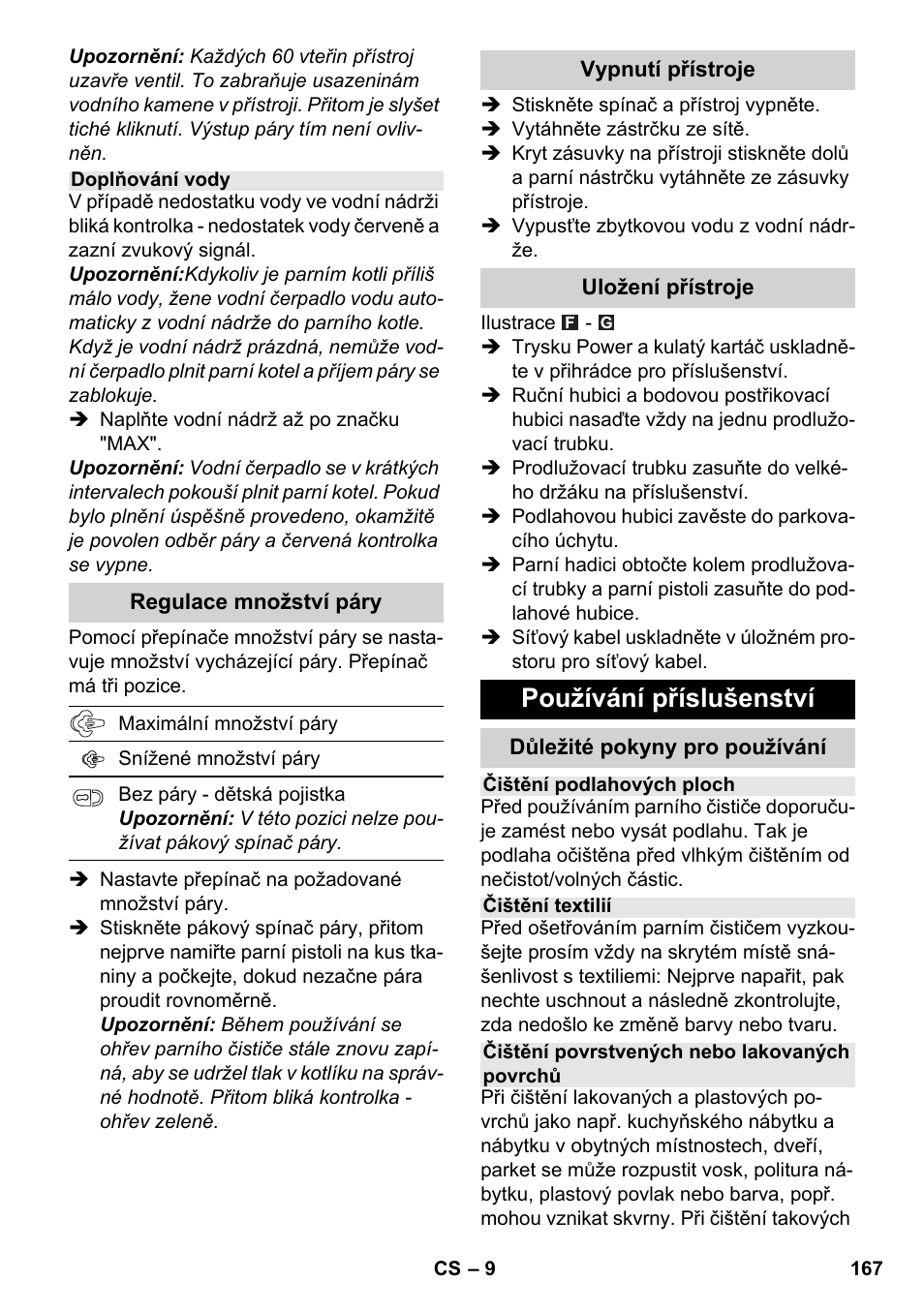 Používání příslušenství | Karcher SC 4-100 CB User Manual | Page 167 / 314