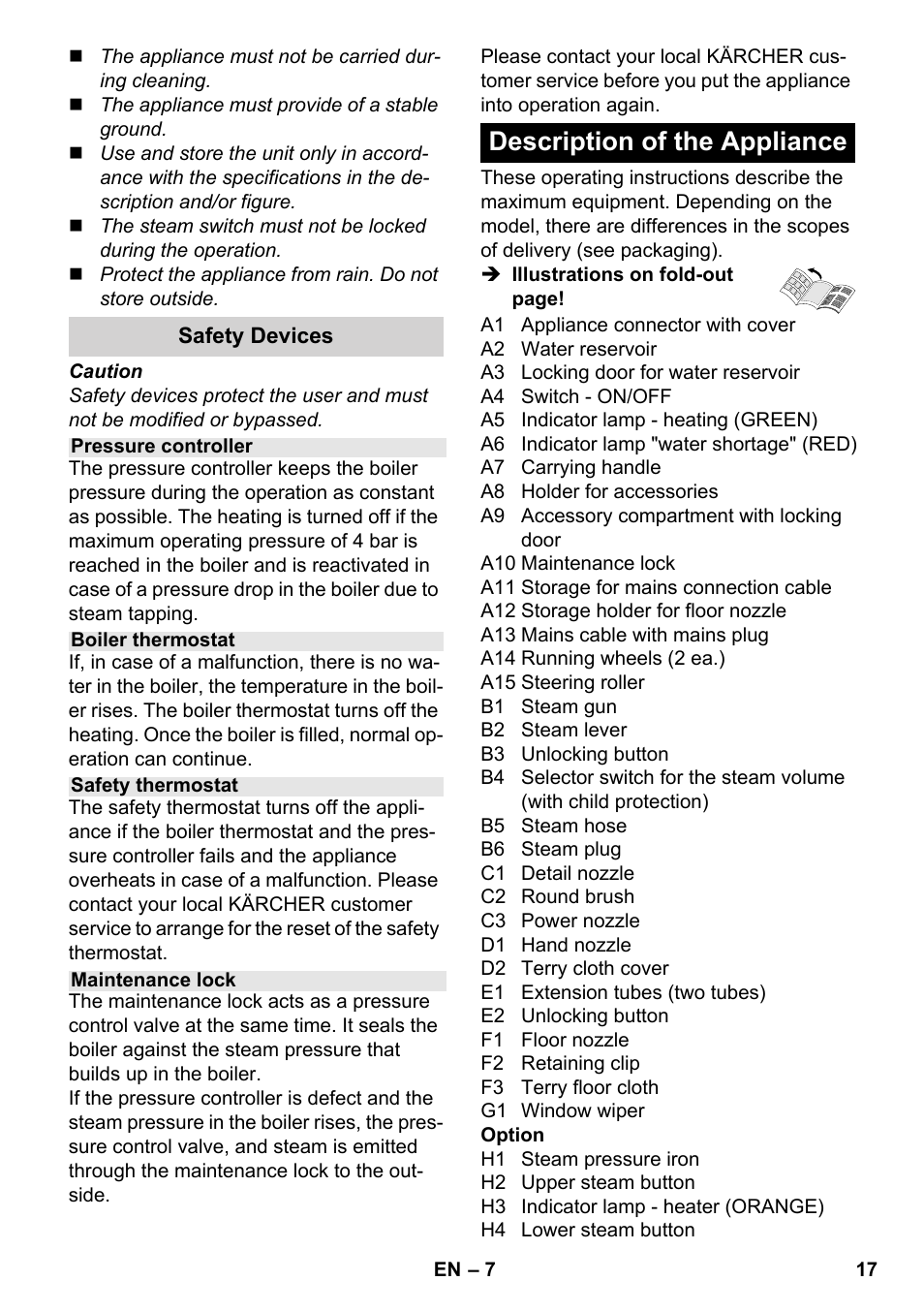 Description of the appliance | Karcher SC 4-100 CB User Manual | Page 17 / 314