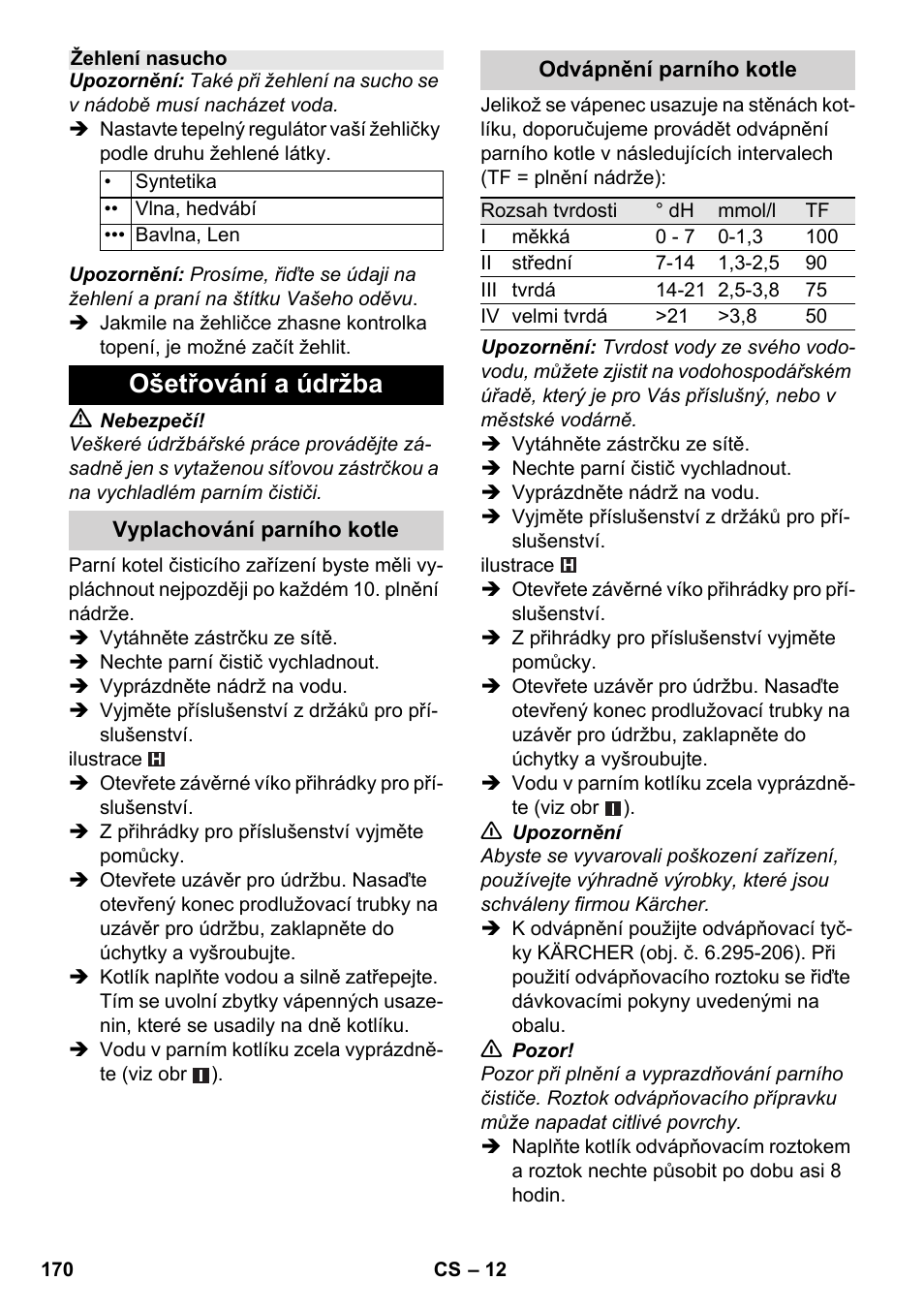 Ošetřování a údržba | Karcher SC 4-100 CB User Manual | Page 170 / 314