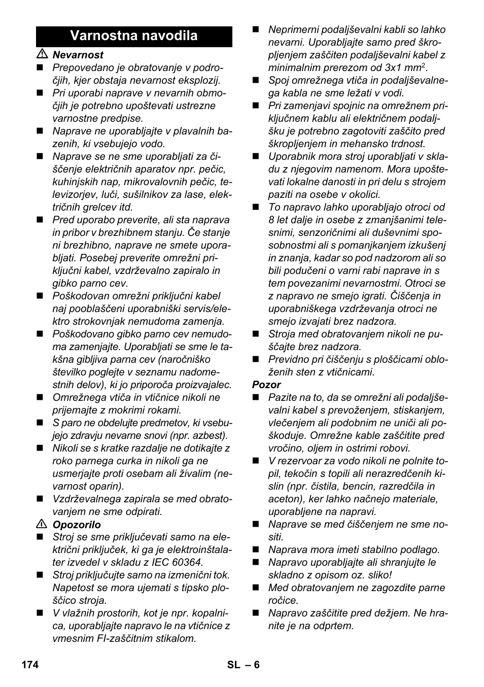 Varnostna navodila | Karcher SC 4-100 CB User Manual | Page 174 / 314