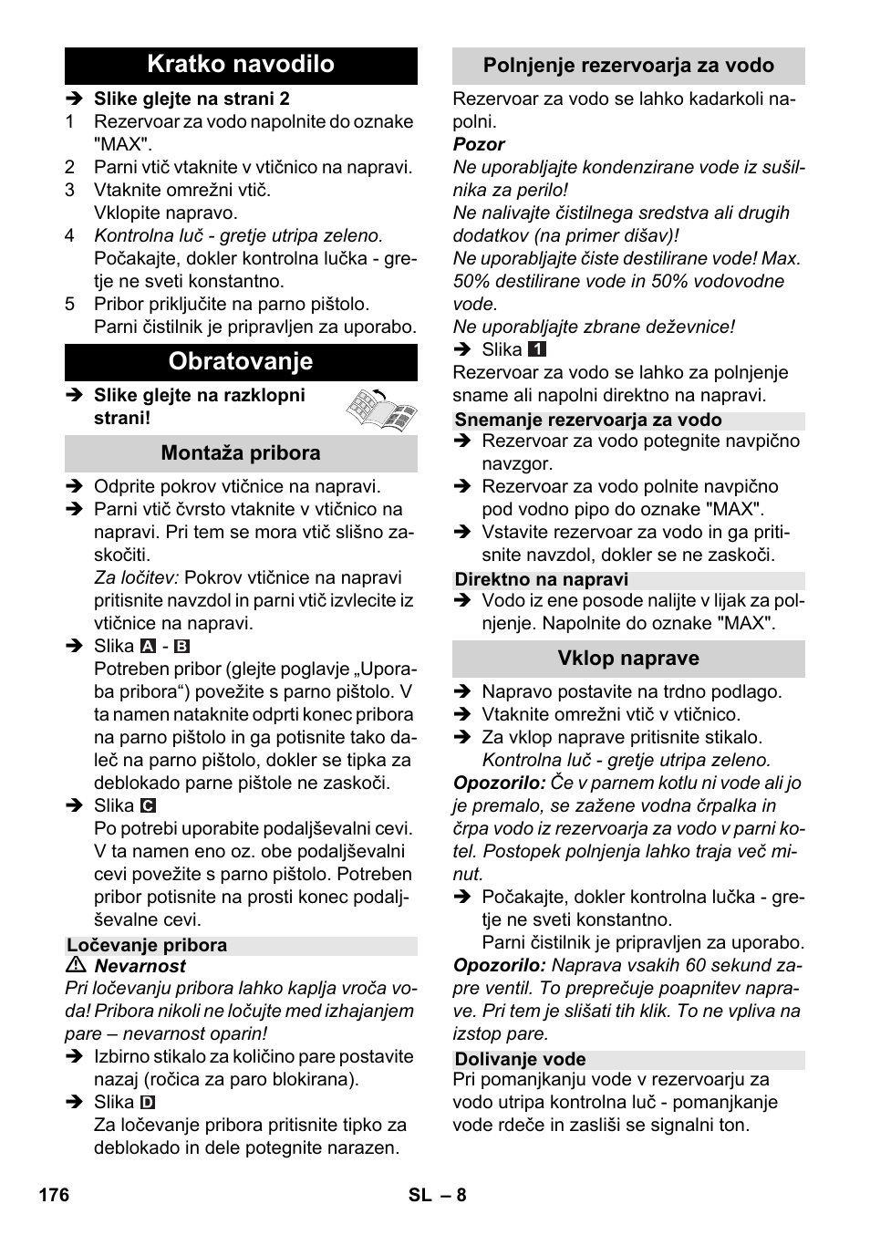 Kratko navodilo obratovanje | Karcher SC 4-100 CB User Manual | Page 176 / 314