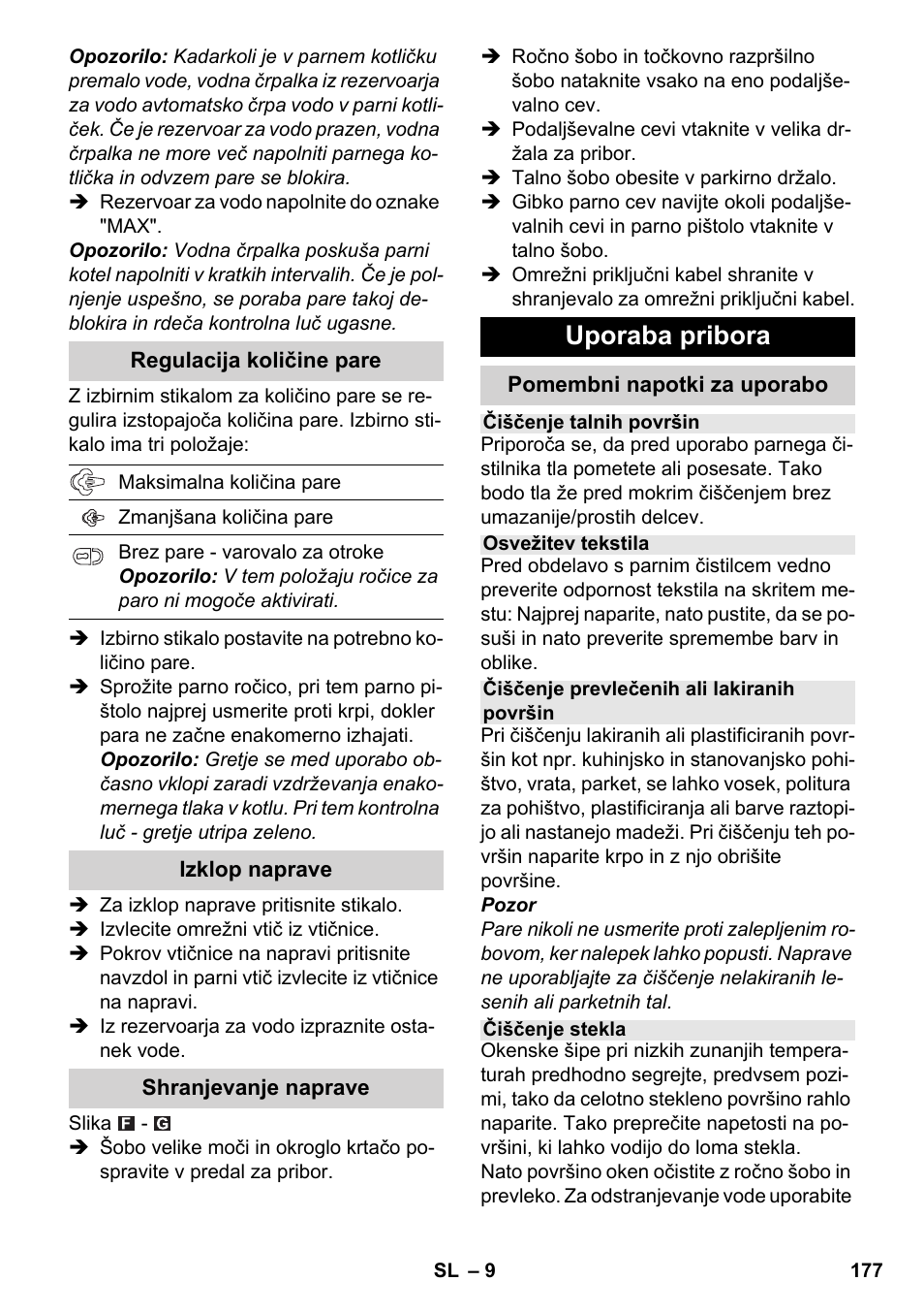 Uporaba pribora | Karcher SC 4-100 CB User Manual | Page 177 / 314