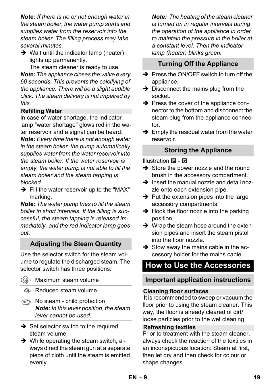 How to use the accessories | Karcher SC 4-100 CB User Manual | Page 19 / 314