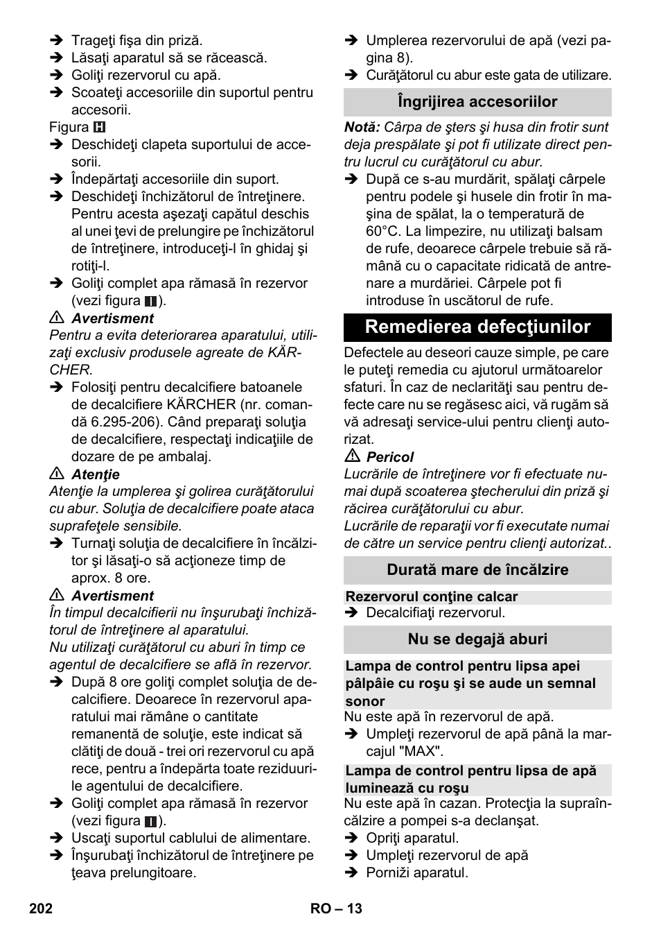 Remedierea defecţiunilor | Karcher SC 4-100 CB User Manual | Page 202 / 314