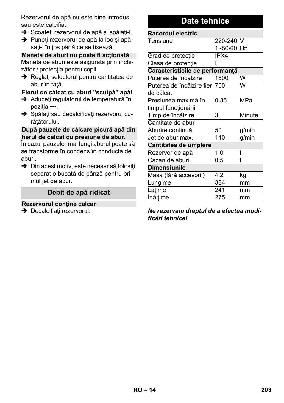 Date tehnice | Karcher SC 4-100 CB User Manual | Page 203 / 314