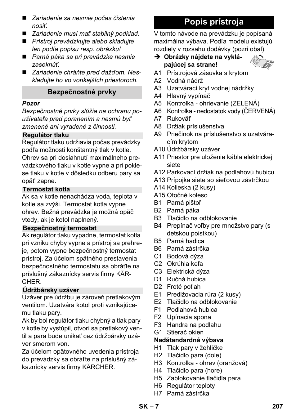 Popis prístroja | Karcher SC 4-100 CB User Manual | Page 207 / 314