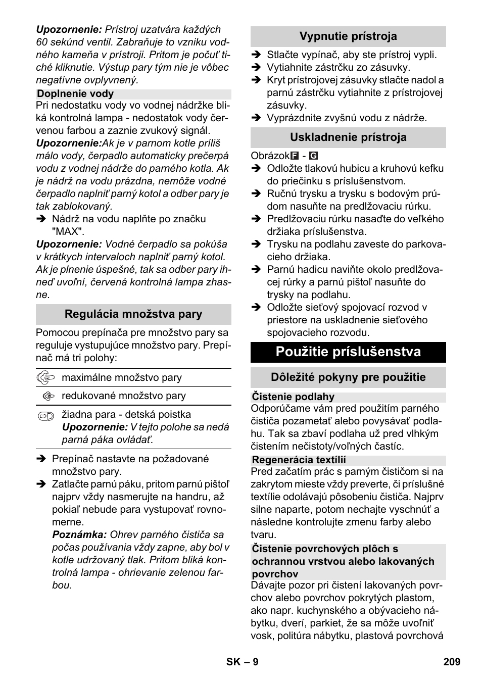 Použitie príslušenstva | Karcher SC 4-100 CB User Manual | Page 209 / 314