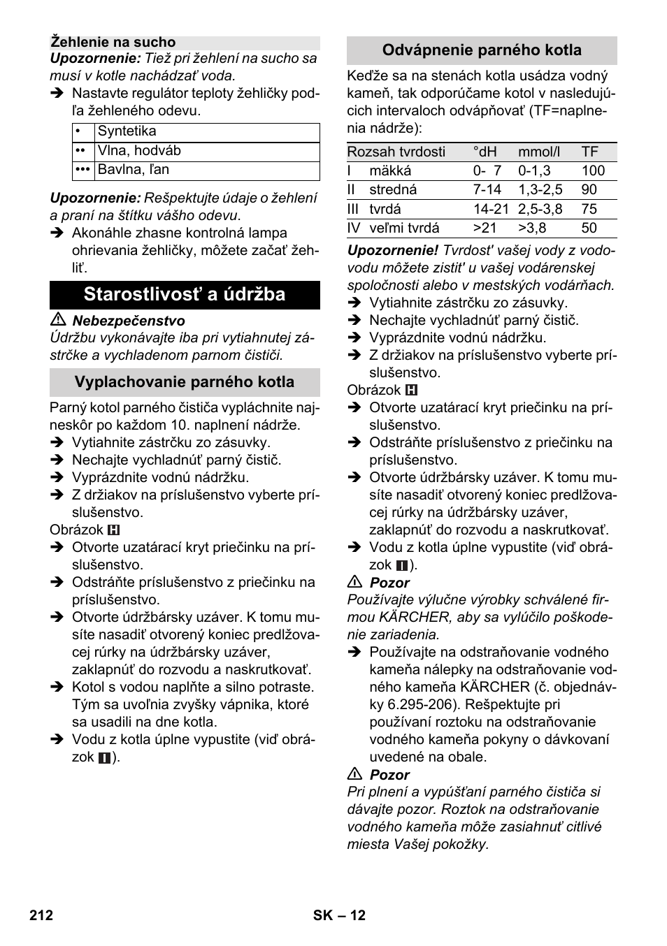 Starostlivosť a údržba | Karcher SC 4-100 CB User Manual | Page 212 / 314