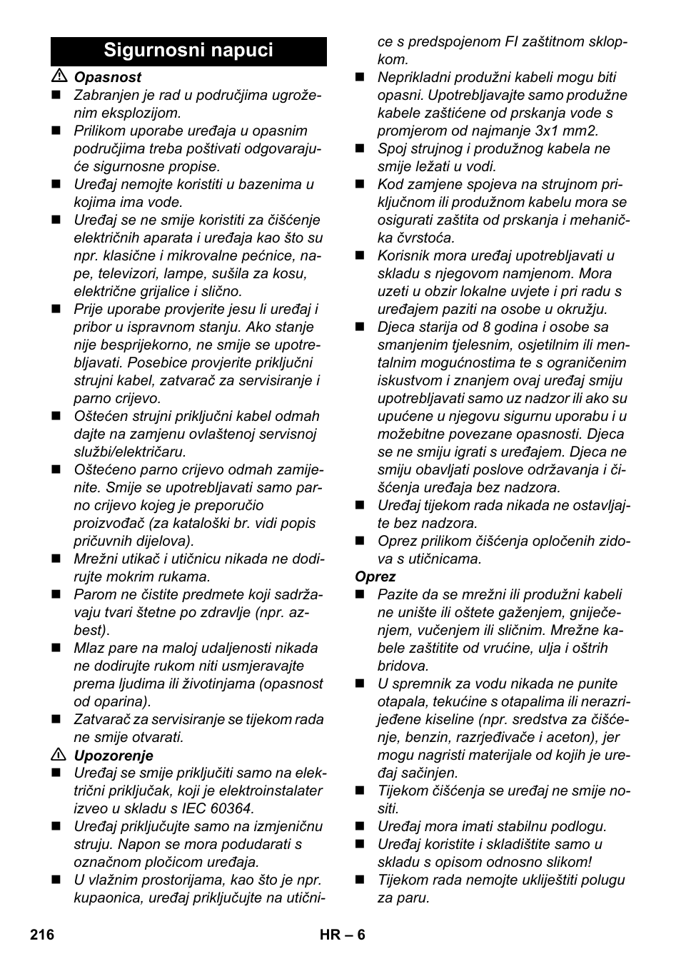Sigurnosni napuci | Karcher SC 4-100 CB User Manual | Page 216 / 314