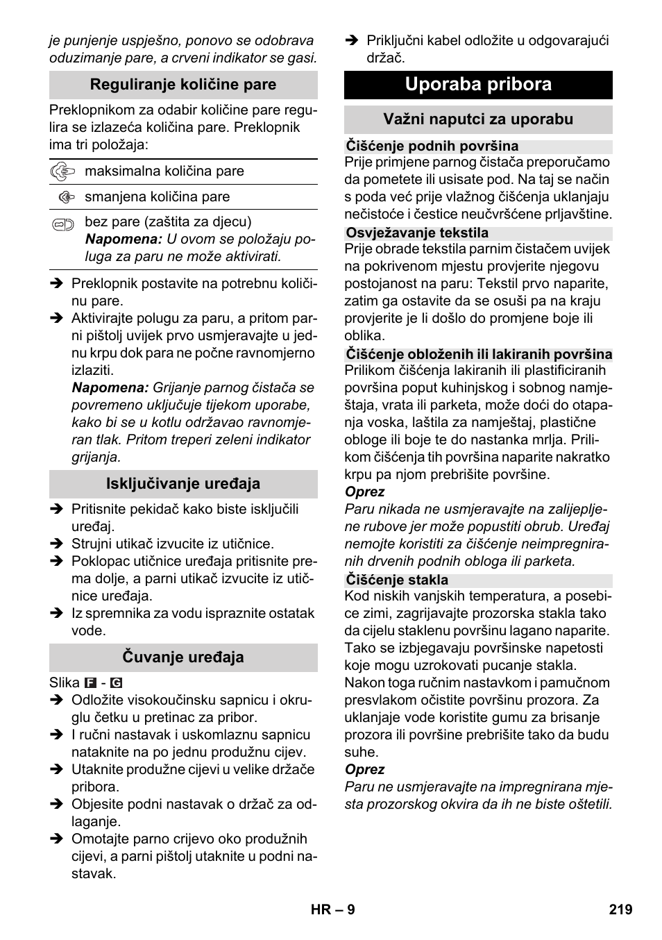 Uporaba pribora | Karcher SC 4-100 CB User Manual | Page 219 / 314