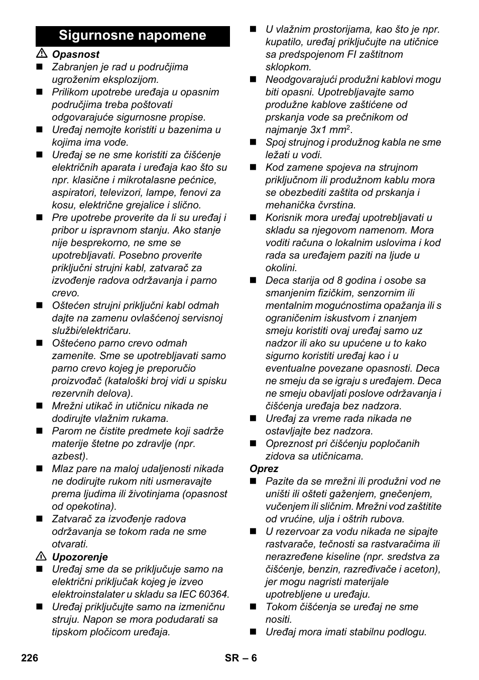 Sigurnosne napomene | Karcher SC 4-100 CB User Manual | Page 226 / 314