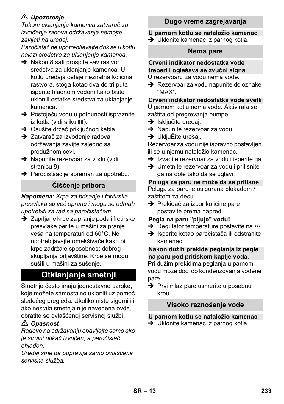 Otklanjanje smetnji | Karcher SC 4-100 CB User Manual | Page 233 / 314