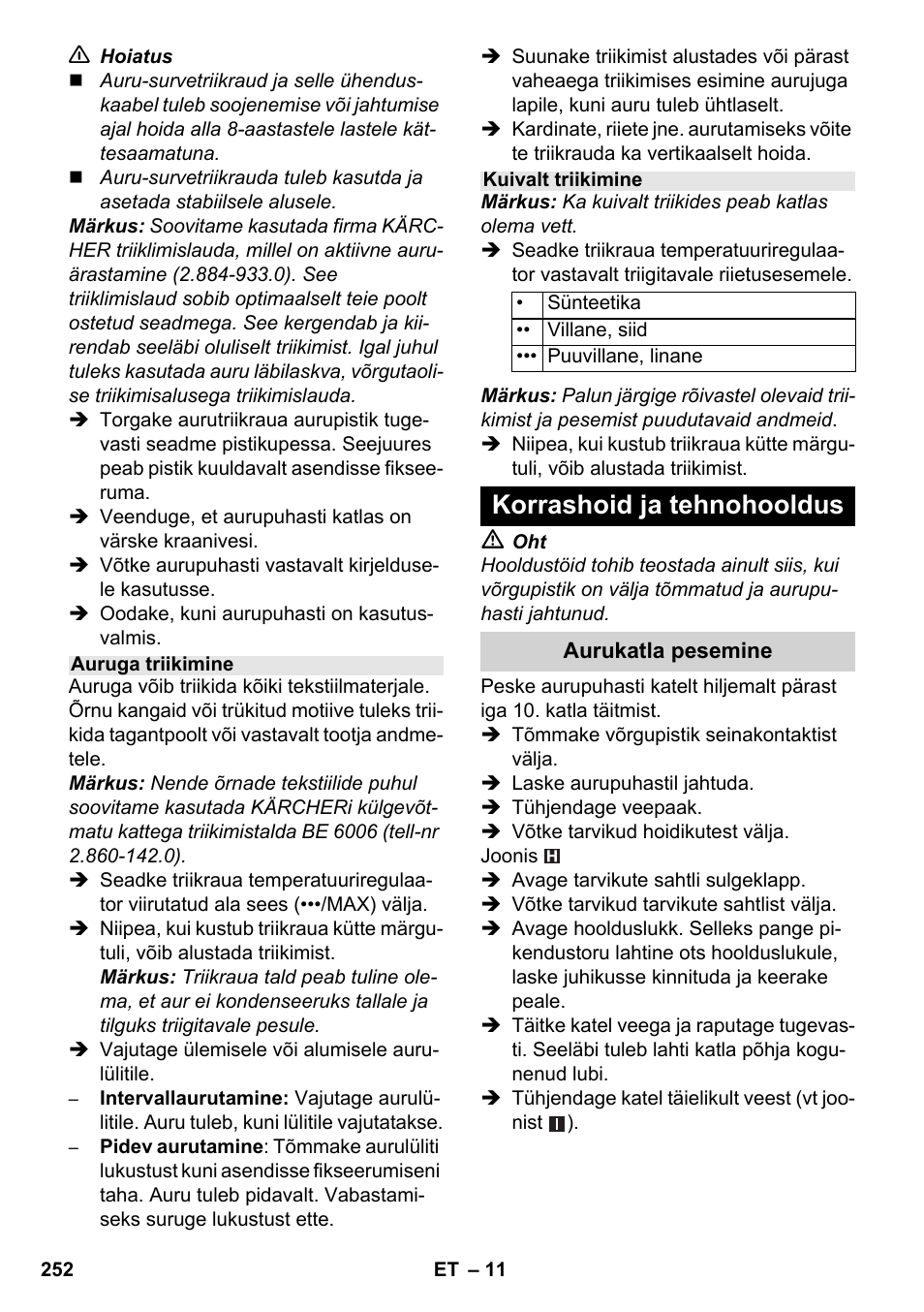 Korrashoid ja tehnohooldus | Karcher SC 4-100 CB User Manual | Page 252 / 314